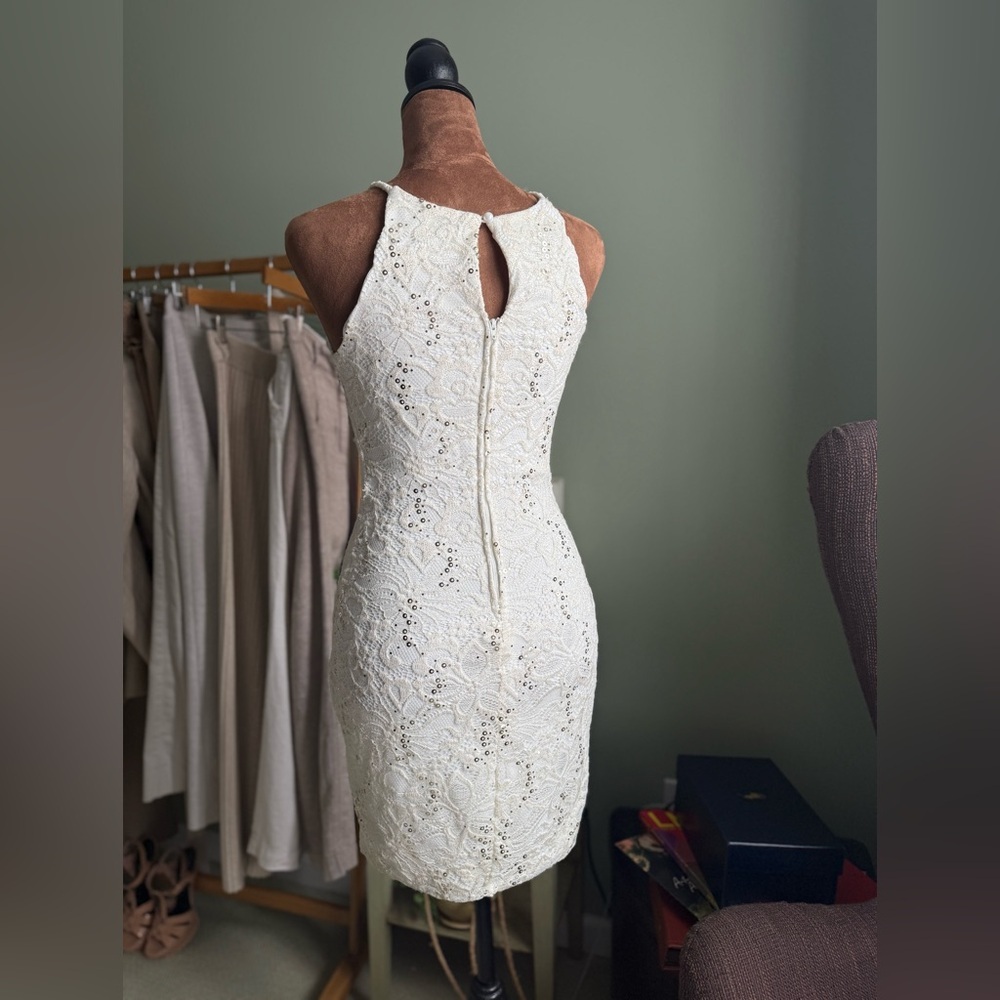 White Halter Sheath Mini Dress - Picture 7 of 9